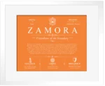 Zamora surname history and heritage in Orange with White Matte Frame