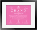 Zhang personalized last name meaning in Pink with Black Matte Frame