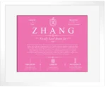 Zhang personalized last name meaning in Pink with White Matte Frame