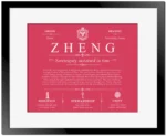 Zheng family name meaning and origin in Red with Black Matte Frame