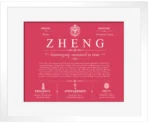 Zheng family name meaning and origin in Red with White Matte Frame