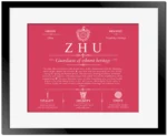 Zhu surname meaning and heritage in Red with Black Matte Frame