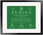 Zuniga personalized surname meaning in Dark Green with Black Matte Frame